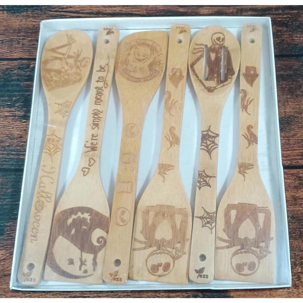 Set of 6 Halloween Themed Wooden Cooking Spoons